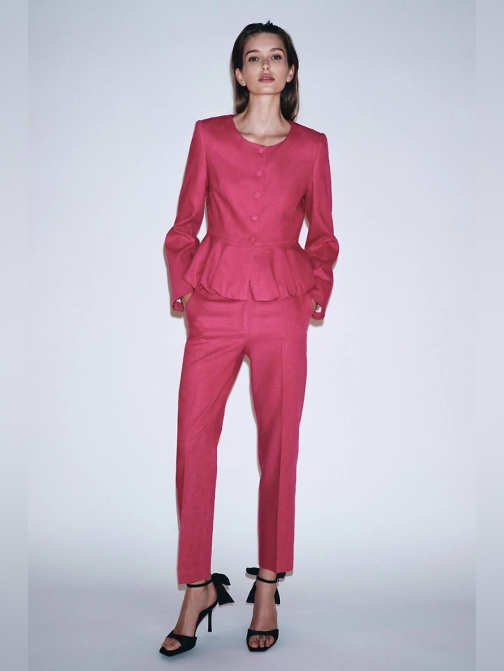 Zara LINEN PEPLUM BLAZER and pants set
